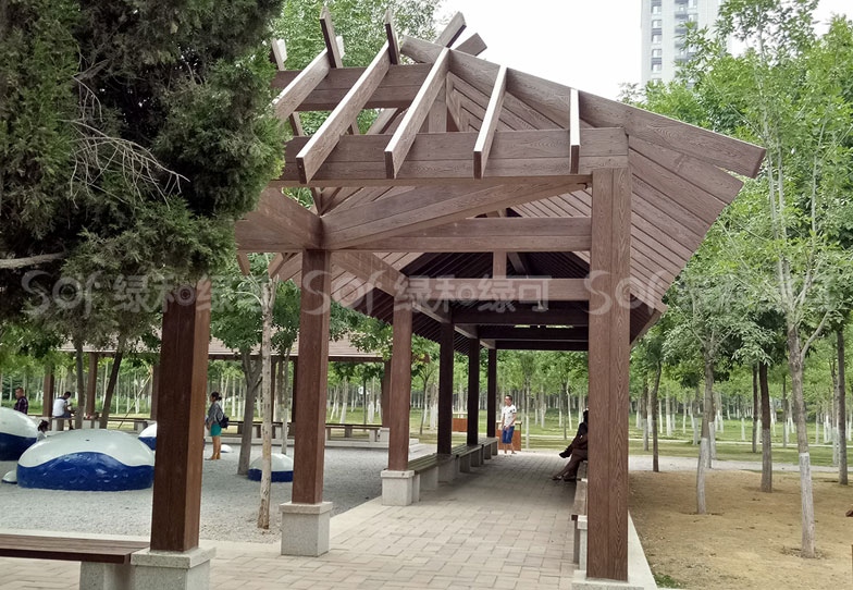 公园碳化木花架/塑木木塑花架