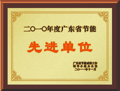 绿和2010年度广东省节能先进单位证书