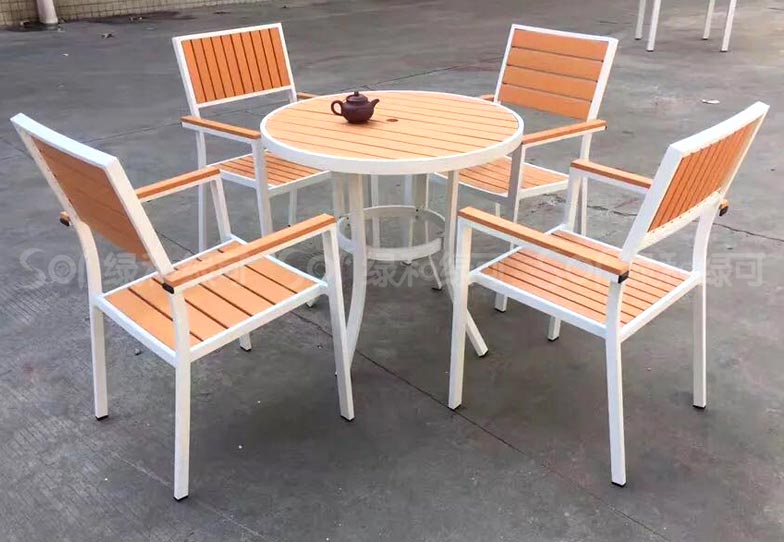 木塑小圆形配套桌椅/塑木木塑休闲椅