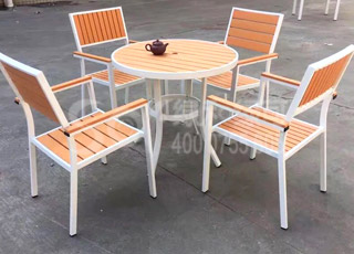 木塑小圆形配套桌椅/塑木木塑休闲椅